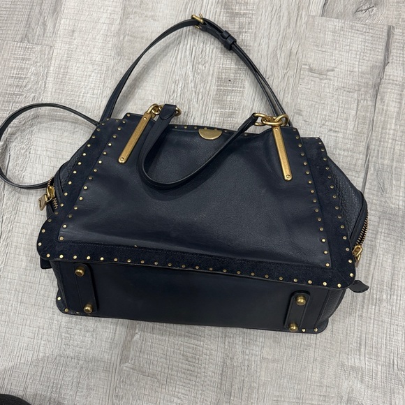 Navy Studded Leather Handbag - Picture 3 of 6